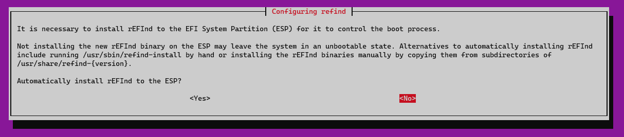 rEFInd ESP installation confirmation